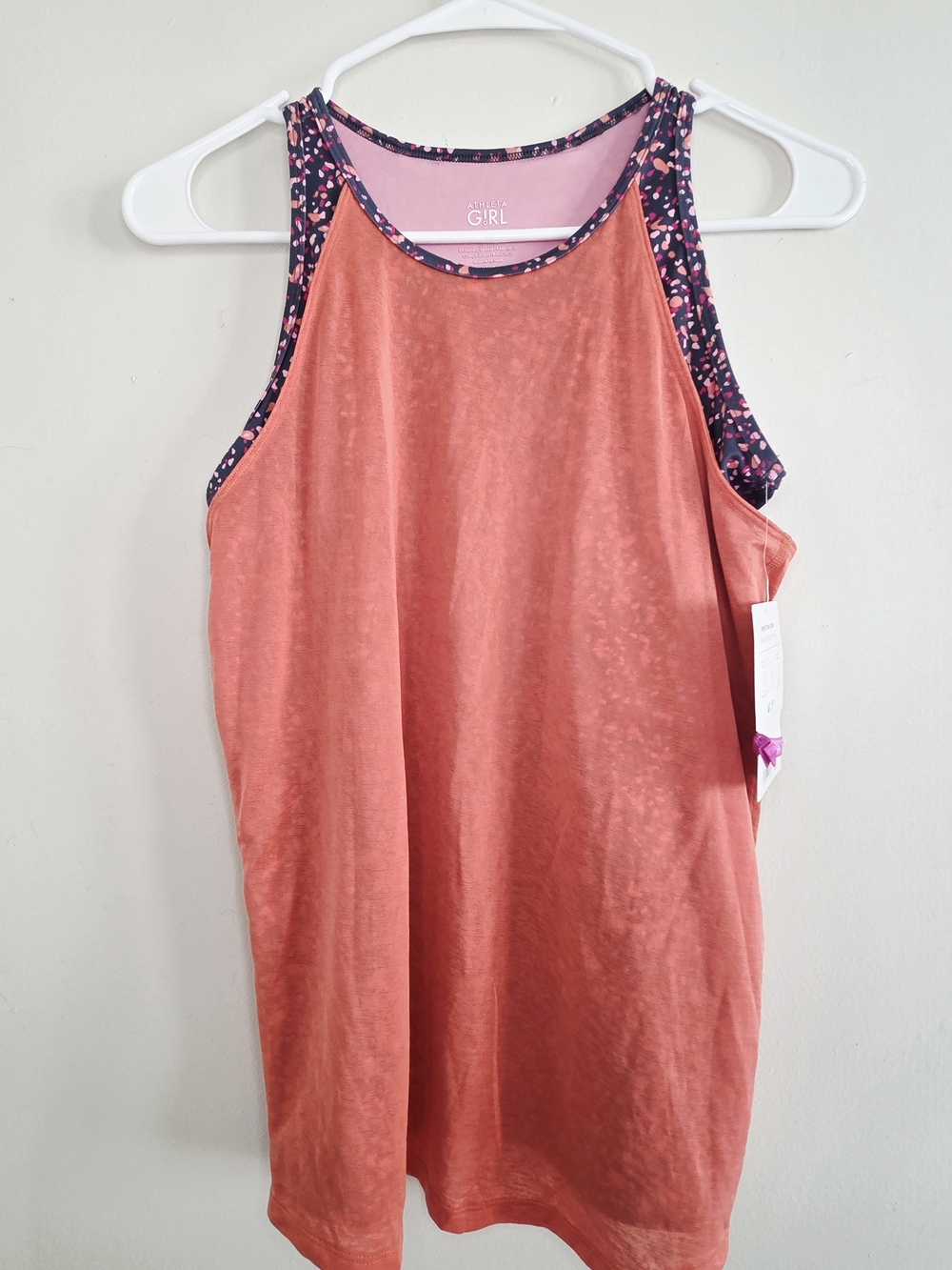 Athleta Coral Tank with Navy Floral Trim